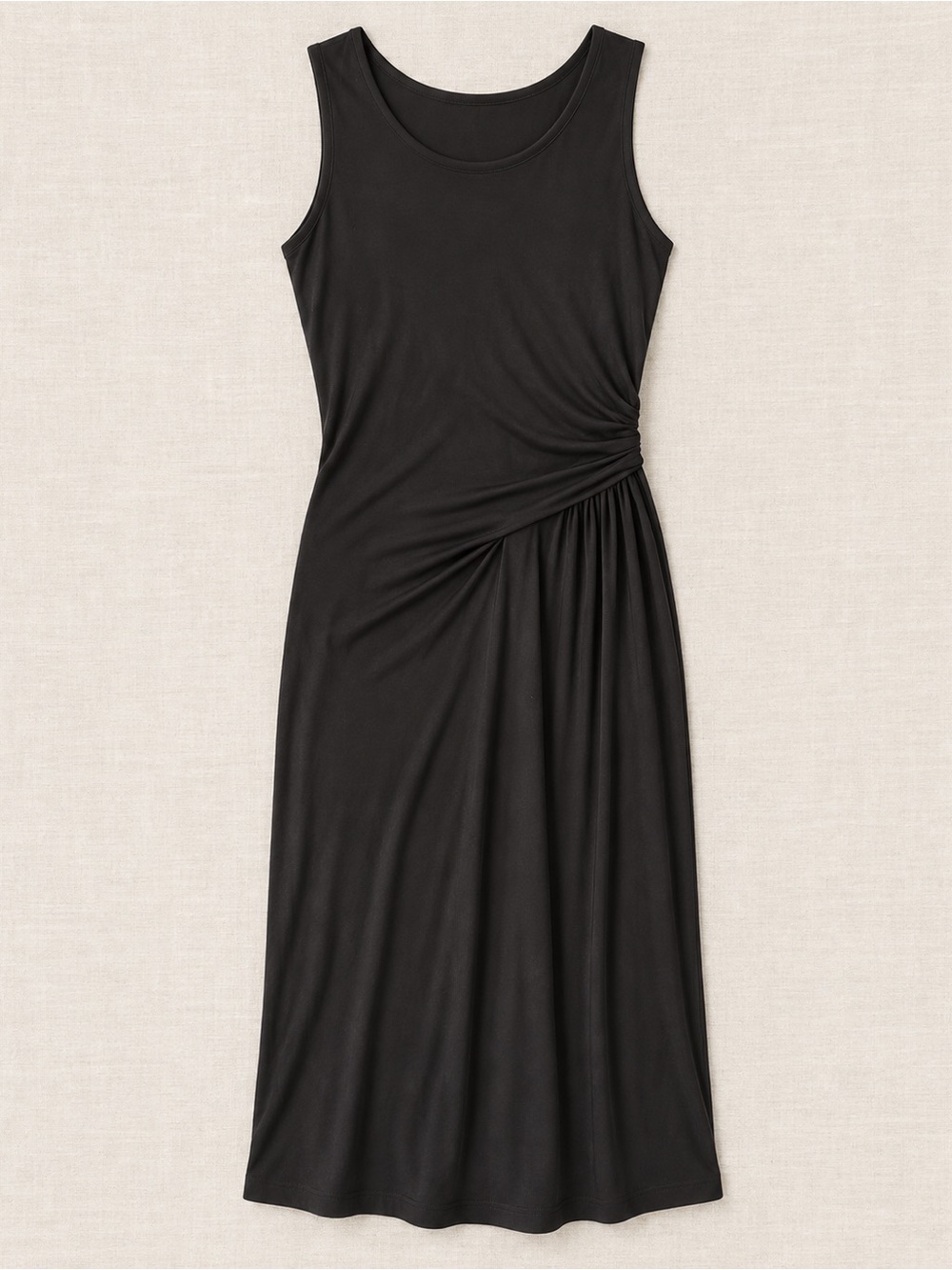 LOFT Black Draped Side Sleeveless Midi Sheath Dress Size Medium